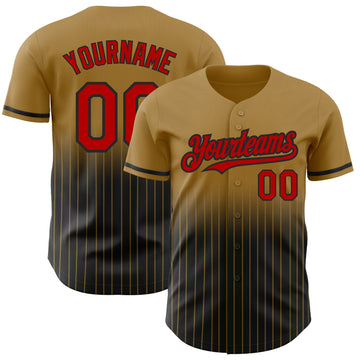 Custom Old Gold Pinstripe Red-Black Authentic Fade Fashion Baseball Jersey