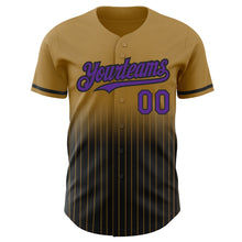 Load image into Gallery viewer, Custom Old Gold Pinstripe Purple-Black Authentic Fade Fashion Baseball Jersey
