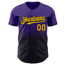 Load image into Gallery viewer, Custom Purple Pinstripe Gold-Black Authentic Fade Fashion Baseball Jersey
