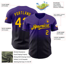 Load image into Gallery viewer, Custom Purple Pinstripe Gold-Black Authentic Fade Fashion Baseball Jersey
