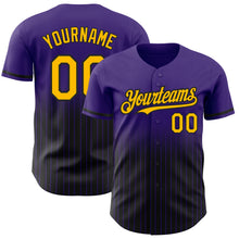 Load image into Gallery viewer, Custom Purple Pinstripe Gold-Black Authentic Fade Fashion Baseball Jersey
