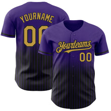 Load image into Gallery viewer, Custom Purple Pinstripe Old Gold-Black Authentic Fade Fashion Baseball Jersey
