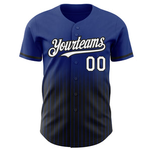 Custom Royal Pinstripe White-Black Authentic Fade Fashion Baseball Jersey