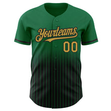 Load image into Gallery viewer, Custom Kelly Green Pinstripe Old Gold-Black Authentic Fade Fashion Baseball Jersey
