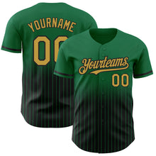 Load image into Gallery viewer, Custom Kelly Green Pinstripe Old Gold-Black Authentic Fade Fashion Baseball Jersey
