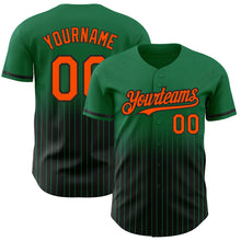 Load image into Gallery viewer, Custom Kelly Green Pinstripe Orange-Black Authentic Fade Fashion Baseball Jersey
