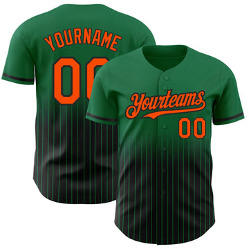 Custom Kelly Green Pinstripe Orange-Black Authentic Fade Fashion Baseball Jersey