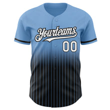 Load image into Gallery viewer, Custom Light Blue Pinstripe White-Black Authentic Fade Fashion Baseball Jersey
