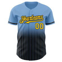 Load image into Gallery viewer, Custom Light Blue Pinstripe Yellow-Black Authentic Fade Fashion Baseball Jersey
