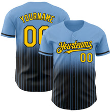 Load image into Gallery viewer, Custom Light Blue Pinstripe Yellow-Black Authentic Fade Fashion Baseball Jersey
