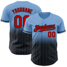 Load image into Gallery viewer, Custom Light Blue Pinstripe Red-Black Authentic Fade Fashion Baseball Jersey
