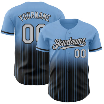 Custom Light Blue Pinstripe Gray-Black Authentic Fade Fashion Baseball Jersey