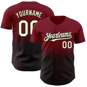 Custom Crimson Pinstripe Cream-Black Authentic Fade Fashion Baseball Jersey