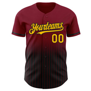 Custom Crimson Pinstripe Gold-Black Authentic Fade Fashion Baseball Jersey