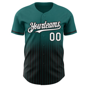 Custom Teal Pinstripe White-Black Authentic Fade Fashion Baseball Jersey