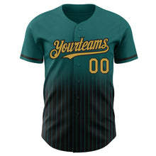 Load image into Gallery viewer, Custom Teal Pinstripe Old Gold-Black Authentic Fade Fashion Baseball Jersey
