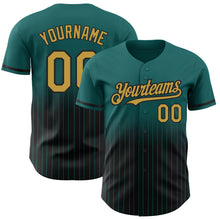 Load image into Gallery viewer, Custom Teal Pinstripe Old Gold-Black Authentic Fade Fashion Baseball Jersey
