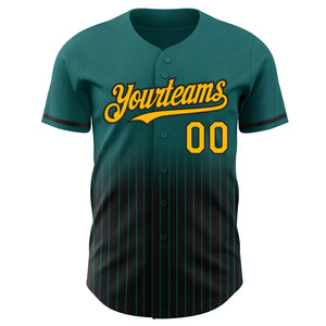 Custom Teal Pinstripe Gold-Black Authentic Fade Fashion Baseball Jersey