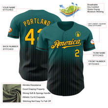 Load image into Gallery viewer, Custom Teal Pinstripe Gold-Black Authentic Fade Fashion Baseball Jersey
