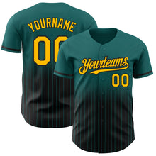 Load image into Gallery viewer, Custom Teal Pinstripe Gold-Black Authentic Fade Fashion Baseball Jersey
