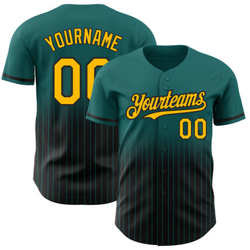 Custom Teal Pinstripe Gold-Black Authentic Fade Fashion Baseball Jersey