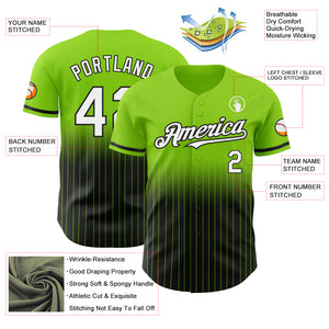 Custom Neon Green Pinstripe White-Black Authentic Fade Fashion Baseball Jersey