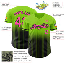 Load image into Gallery viewer, Custom Neon Green Pinstripe Pink-Black Authentic Fade Fashion Baseball Jersey
