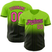 Load image into Gallery viewer, Custom Neon Green Pinstripe Pink-Black Authentic Fade Fashion Baseball Jersey
