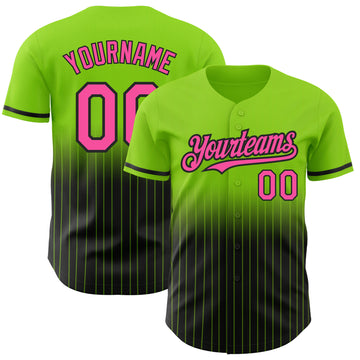 Custom Neon Green Pinstripe Pink-Black Authentic Fade Fashion Baseball Jersey