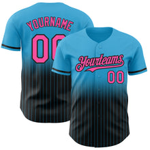 Load image into Gallery viewer, Custom Sky Blue Pinstripe Pink-Black Authentic Fade Fashion Baseball Jersey
