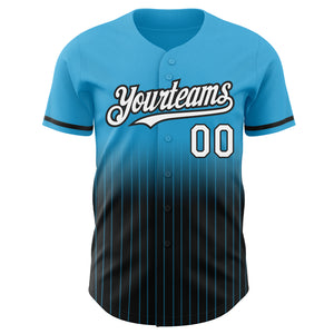 Custom Sky Blue Pinstripe White-Black Authentic Fade Fashion Baseball Jersey