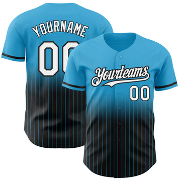 Custom Sky Blue Pinstripe White-Black Authentic Fade Fashion Baseball Jersey