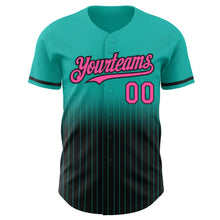 Load image into Gallery viewer, Custom Aqua Pinstripe Pink-Black Authentic Fade Fashion Baseball Jersey
