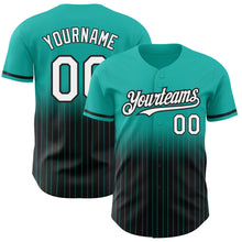 Load image into Gallery viewer, Custom Aqua Pinstripe White-Black Authentic Fade Fashion Baseball Jersey
