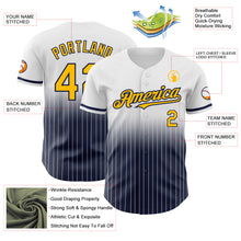 Load image into Gallery viewer, Custom White Pinstripe Gold-Navy Authentic Fade Fashion Baseball Jersey
