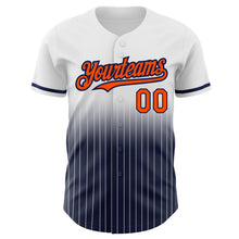 Load image into Gallery viewer, Custom White Pinstripe Orange-Navy Authentic Fade Fashion Baseball Jersey
