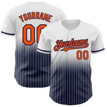 Load image into Gallery viewer, Custom White Pinstripe Orange-Navy Authentic Fade Fashion Baseball Jersey
