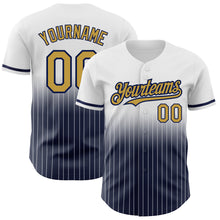 Load image into Gallery viewer, Custom White Pinstripe Old Gold-Navy Authentic Fade Fashion Baseball Jersey
