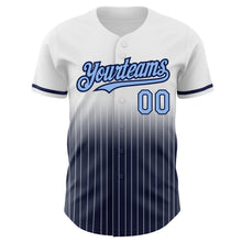 Load image into Gallery viewer, Custom White Pinstripe Light Blue-Navy Authentic Fade Fashion Baseball Jersey
