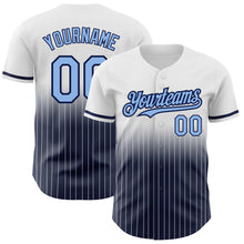 Load image into Gallery viewer, Custom White Pinstripe Light Blue-Navy Authentic Fade Fashion Baseball Jersey
