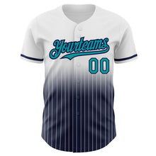 Load image into Gallery viewer, Custom White Pinstripe Teal-Navy Authentic Fade Fashion Baseball Jersey
