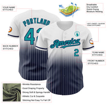 Load image into Gallery viewer, Custom White Pinstripe Teal-Navy Authentic Fade Fashion Baseball Jersey
