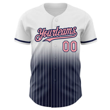 Load image into Gallery viewer, Custom White Pinstripe Medium Pink-Navy Authentic Fade Fashion Baseball Jersey
