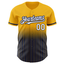 Load image into Gallery viewer, Custom Gold Pinstripe White-Navy Authentic Fade Fashion Baseball Jersey
