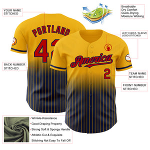 Custom Gold Pinstripe Red-Navy Authentic Fade Fashion Baseball Jersey