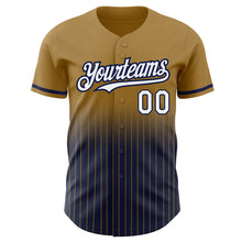 Load image into Gallery viewer, Custom Old Gold Pinstripe White-Navy Authentic Fade Fashion Baseball Jersey
