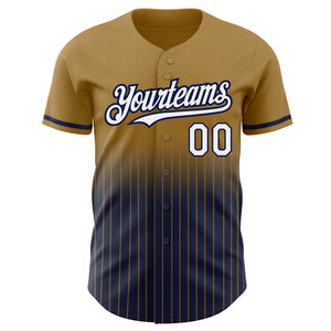 Custom Old Gold Pinstripe White-Navy Authentic Fade Fashion Baseball Jersey