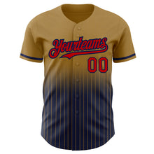 Load image into Gallery viewer, Custom Old Gold Pinstripe Red-Navy Authentic Fade Fashion Baseball Jersey
