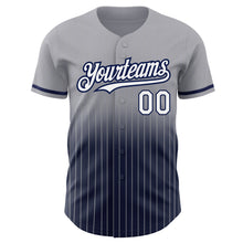 Load image into Gallery viewer, Custom Gray Pinstripe White-Navy Authentic Fade Fashion Baseball Jersey
