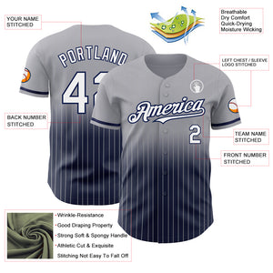 Custom Gray Pinstripe White-Navy Authentic Fade Fashion Baseball Jersey